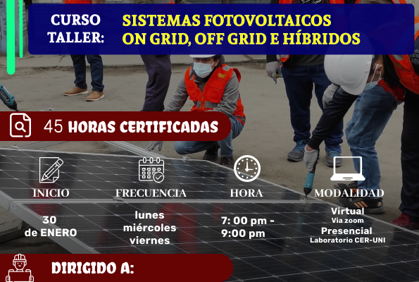 Thumbnail for CURSO VIRTUAL: “Dimensionamiento y costos de sistemas fotovoltaicos OFF GRID, ON GRID”